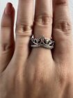 925 Sterling Silver Cubic Zirconia Princess Crown CZ Band Ring Size 9
