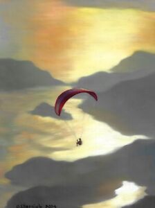 New Listingoriginal painting 30x40 cm 98ChOl oil paints Contemporary Art landscape skydiver