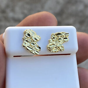 14k Gold Plated Nugget Earrings 925 Sterling Silver Cut Screw Back 14MM