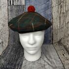 Vintage Tam O Shanter Hat Green Red Plaid Scotland  Beret Pom Pom Hat Scottish