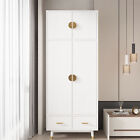 Modern 4 Door Armoire Wardrobes with Clothing Rod and 2 Drawers Storage Cabinet