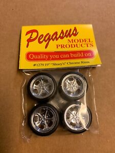 Pegasus 1/24 1/25 Shueys Chrome Rims w/ Tires Set for Model Cars AMT MPC REVELL