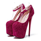 Drag Queen Glittering Ankle Strap Heels Mens Platform Crossdresser Pink Shoes
