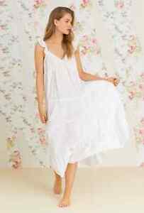 Nwt $78 Eileen West JADE White Sheer Striped Cotton Blend Ballet Nightgown Sz M