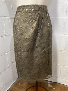 Boden Limited Edition Pencil Skirt Sz 8 Gold Sparkle Lace Overlay Pocket E1
