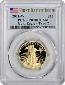 2021-W $25 American Proof Gold Eagle Type 2 PR70DCAM First Day of Issue PCGS