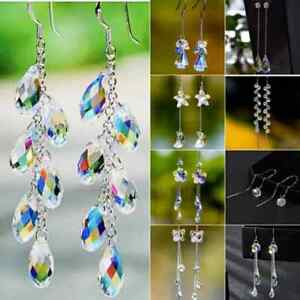 Fashion 925 Silver Crystal Hoop Stud Dangle Earrings Lady Wedding Jewellery Gift