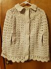 VTG Handmade Knit Crocheted Button Front Shawl Blanket Cape Poncho Almond