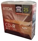 TDK 25pk CD-R Discs Blank ProGrade 80min 700mb 52x with Snap Case New Sealed