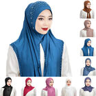 Muslim Women Pull On Wear Instant Hijab Amira Beads Turban Scarf Wrap One Piece