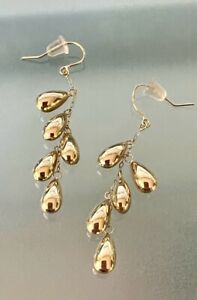 GORGEOUS 10K Gold Beaded Drop Dangle Earrings, approx 2
