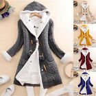 Womens Casual Knit Button Cashmere Thick Warm Hooded Cardigan Coat Jacket Plus