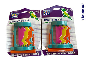 X's 2 Vo-Toys Bird Small Triplett Birds Toy With Perch Xpet Plastic Triplet Lot