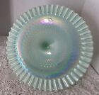 FENTON WILLOW GREEN CARNIVAL OPALESCENT HOBNAIL GLASS CAKE PLATE PEDESTAL STAND