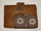 Vintage FOSSIL Genuine Brown Leather Novelty Owl Wallet  5”x 3.5” Gray Blue