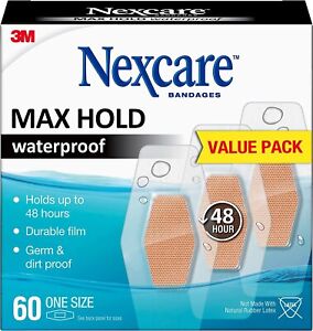 Nexcare Max Hold Waterproof Bandages, 60 ct