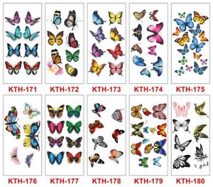 4 X Kids Butterfly Temporary Waterproof Tattoos Stickers Removable US