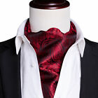 Mens Silk Ascot Cravat Paisley Vintage Black Scarf Tie Hanky Cufflink Set