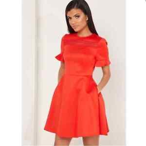NEW TED BAKER London Calizee Lace Insert Skater Dress Ted Size 3 Medium Red