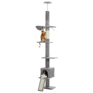Cat Tree Floor to Ceiling, Tall Cat Tower, Adjustable Height (83''~108'') Grey