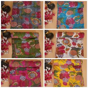 Indian Kantha Handmade Cotton Quilt Throw Bedspread Blanket floral bedcover