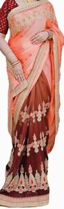 Indian Bollywood Partywear Sari Embroidered Chiffon Georgette Ethnic Zari Saree