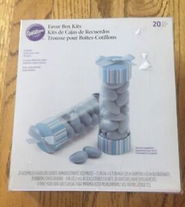 Cylinders Favor Box Kit from Wilton Baby Blue Stripe with Ribbon 20 count