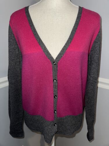 Apt 9 Cardigan Sweater Womens L Pure Cashmere Button Up Deep V Neck Color Block