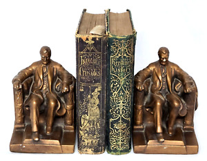 2 Vtg Bookends Abraham Abe Lincoln Bookend Statue Chalkware Alexander Backer Co.