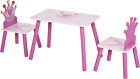 3-Piece Kids Wooden Table and Chair Set with Crown Pattern Gift for Girls Toddle