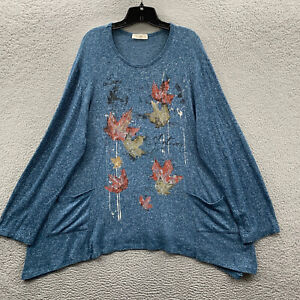 Jess And Jane Blouse Womens 2X Top Long Sleeve Blue