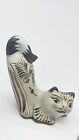 New ListingMateos Tostado Kitten Cat Cobalt Blue Ears Figurine Statue Art Pottery Signed 5”