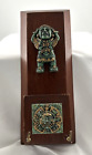 Aztec Mayan God Green Stone Wood Wall Art Plaque For Keys Mail Vintage MCM
