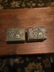 Vtg Metal Footed Trinket/Jewelry Boxes Lot Of 2 Silver Tone Red Velvet Lined...