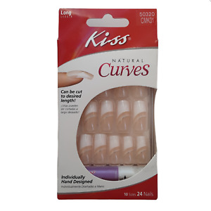 Kiss Curves Glue On Nails French Tip With Glitter Long Nude CMK01