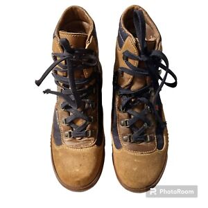 LL BEAN Women's Tan & Black Cowhide Mountain Hiking Boots Insulated Size 9 W