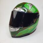 1STORM Motorcycle Bike Dual Visor Full Face Helmet Element Green Dark Tint Sz L
