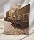 8x10 inch sepia tint photo of an old Indian motorcycle at a factory!