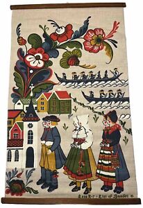 Vintage R. Swedish Tapestry Christmas linen wall hanging - A6