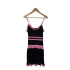 Y2K Vintage Betsey Johnson Lace Pink Black Ribbed Dress S