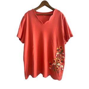 BLAIR Floral Embroidered Short Sleeve Top Size XL Summer Peach Scallop Hemline