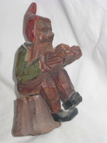 damaged vintage antique carved wooden gnome elf reading wood carving*PLEASE NOTE