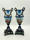 Pair of Antique Porcelain French Vase w Hand Painted Cherubs Brass Gildings 11