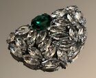 Rare UnSigned Schreiner New York Emerald Clear Multi-Rhinestone Brooch