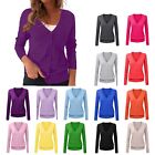 Women's Button Down V-Neck Long Sleeve Knit Cardigan Solid Slim Fit Casual Coat
