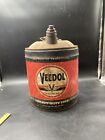 Vintage Veedol 5 Gallon Motor Oil Can - Wooden Handle Nice Graphics