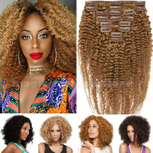 US SALE Afro Kinky Curly Clip In Weave Unprocessed Human Hair Extensions Bundle