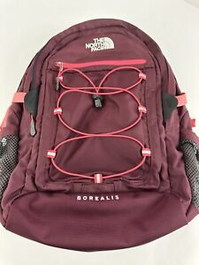North Face Borealis Backpack Burgundy Pink Accent Laptop Sleeve Pockets
