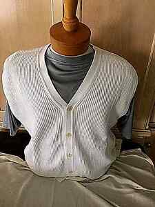 New NWT Pringle Faldo Mens White Cardigan Sweater Vest L,XL $90 value