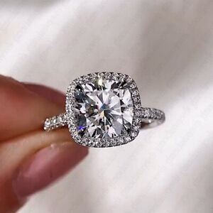 3.24Ctw Cushion Cut Moissanite Halo Wedding Engagement Ring Solid 14K White Gold
